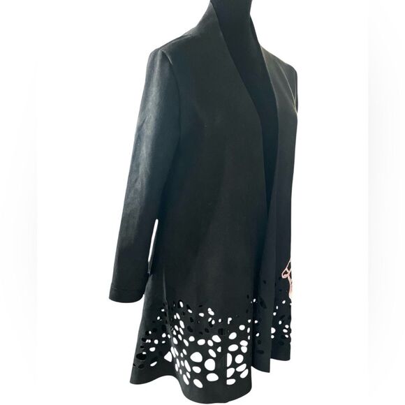 Vintage Aris Floral Long Blazer Overcoat Size Small Pink Applique Cut Out - Picture 6 of 7